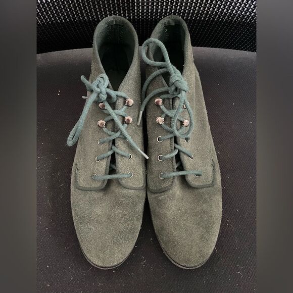 Keds High Top Forest Green Leather 1980s Vintage Shoe - Picture 1 of 9